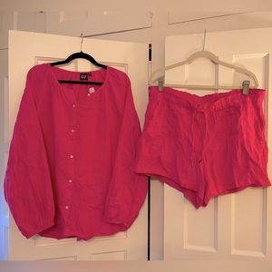 Pink cotton set. Top and shorts